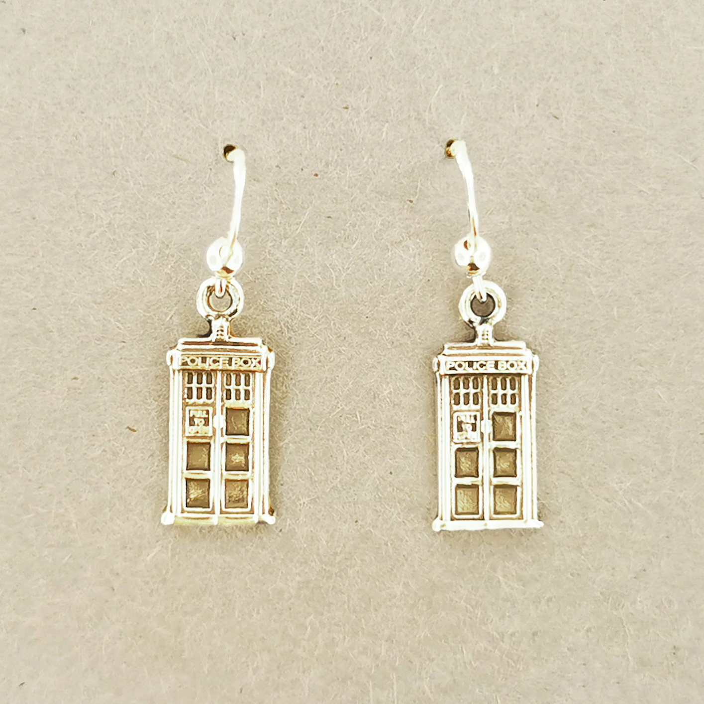 Gold Tardis Charm Earrings Made To Order, Gold Tardis Charm Earrings, Gold Tardis Earrings, Dr. Who Earrings, Gold Dr. Who Earrings, Gold Sci-Fi Earrings, Gold Pop Culture Earrings, Dr. Who Jewelry In Gold, Dr. Who Jewellery In Gold, Gold Tardis Jewelry, Gold Tardis Jewellery, Gold Tardis Charms