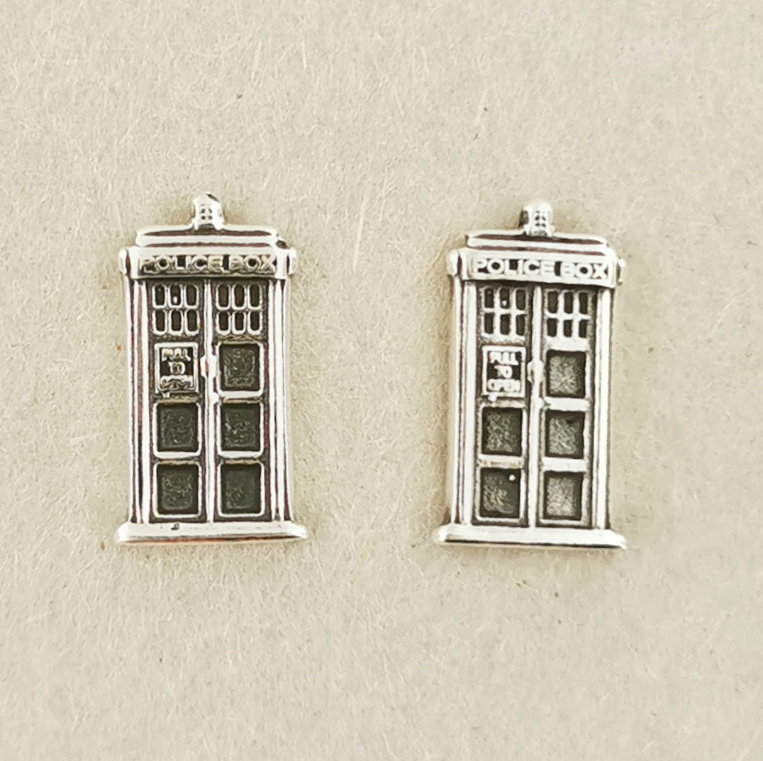 Medium Tardis Stud Earrings In Sterling Silver, Silver Tardis Earrings, Silver Tardis Stud Earrings, Silver Stud Earrings, Silver Dr. Who Earrings, Dr. Who Stud Earrings, Dr. Who Earrings, Dr. Who Jewelry, Dr. Who Jewellery, Police Box Earrings, Silver Geek Jewelry, Silver Geek Earrings, Geeky Silver Earrings, Sci-Fi Earrings, Sterling Silver Sci Fi Earrings, Silver Sci-Fi Jewelry, Silver Tardis Studs