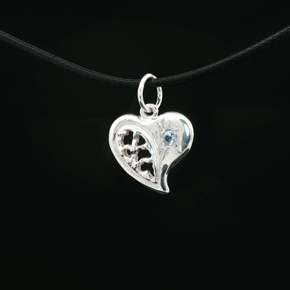 Textured Heart Pendant with March Birthstone in Sterling Silver - Le Dragon Argenté - Live Sale - 