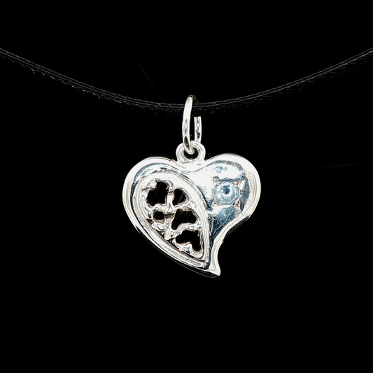 Textured Heart Pendant with March Birthstone in Sterling Silver - Le Dragon Argenté - Live Sale - 