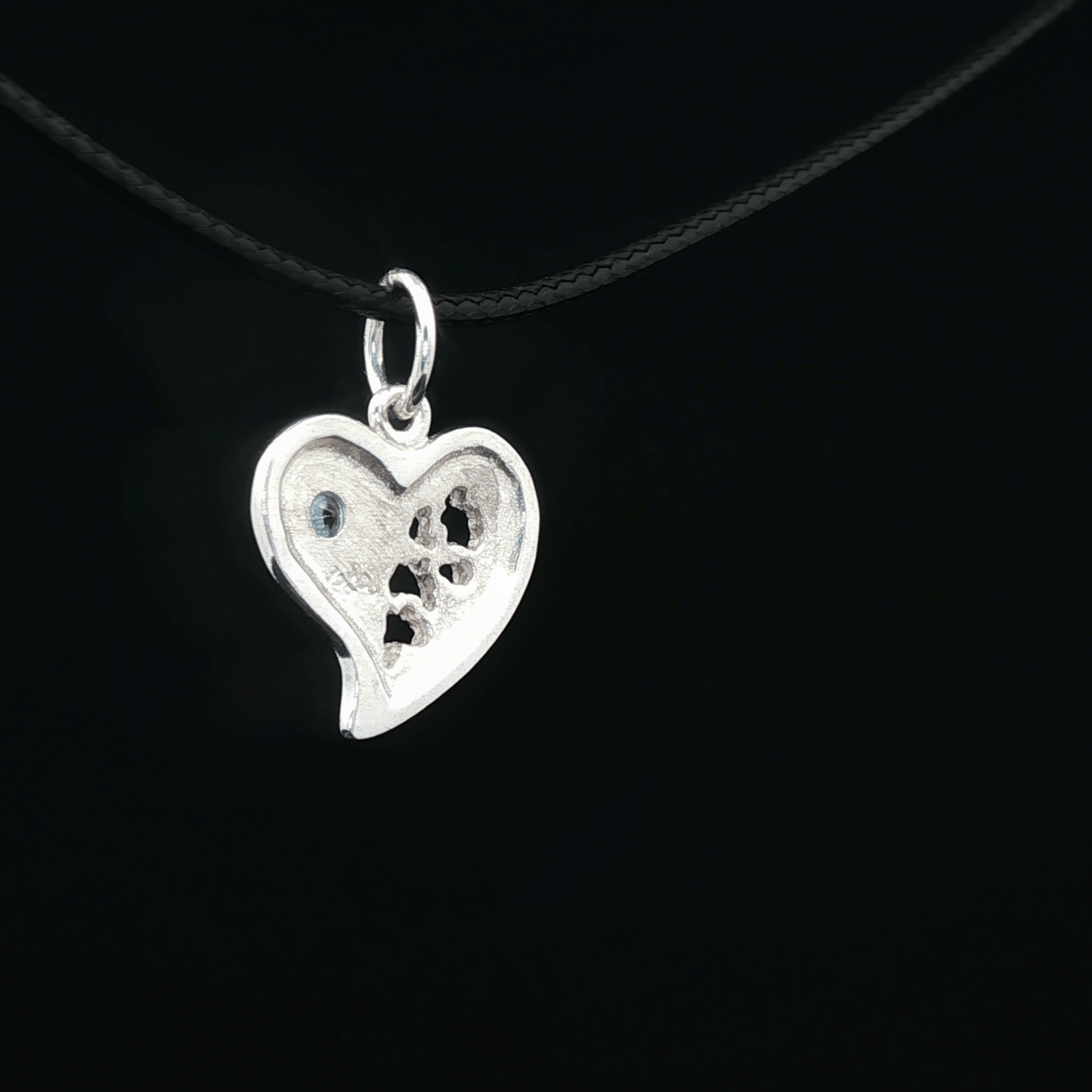 Textured Heart Pendant with March Birthstone in Sterling Silver - Le Dragon Argenté - Live Sale - 