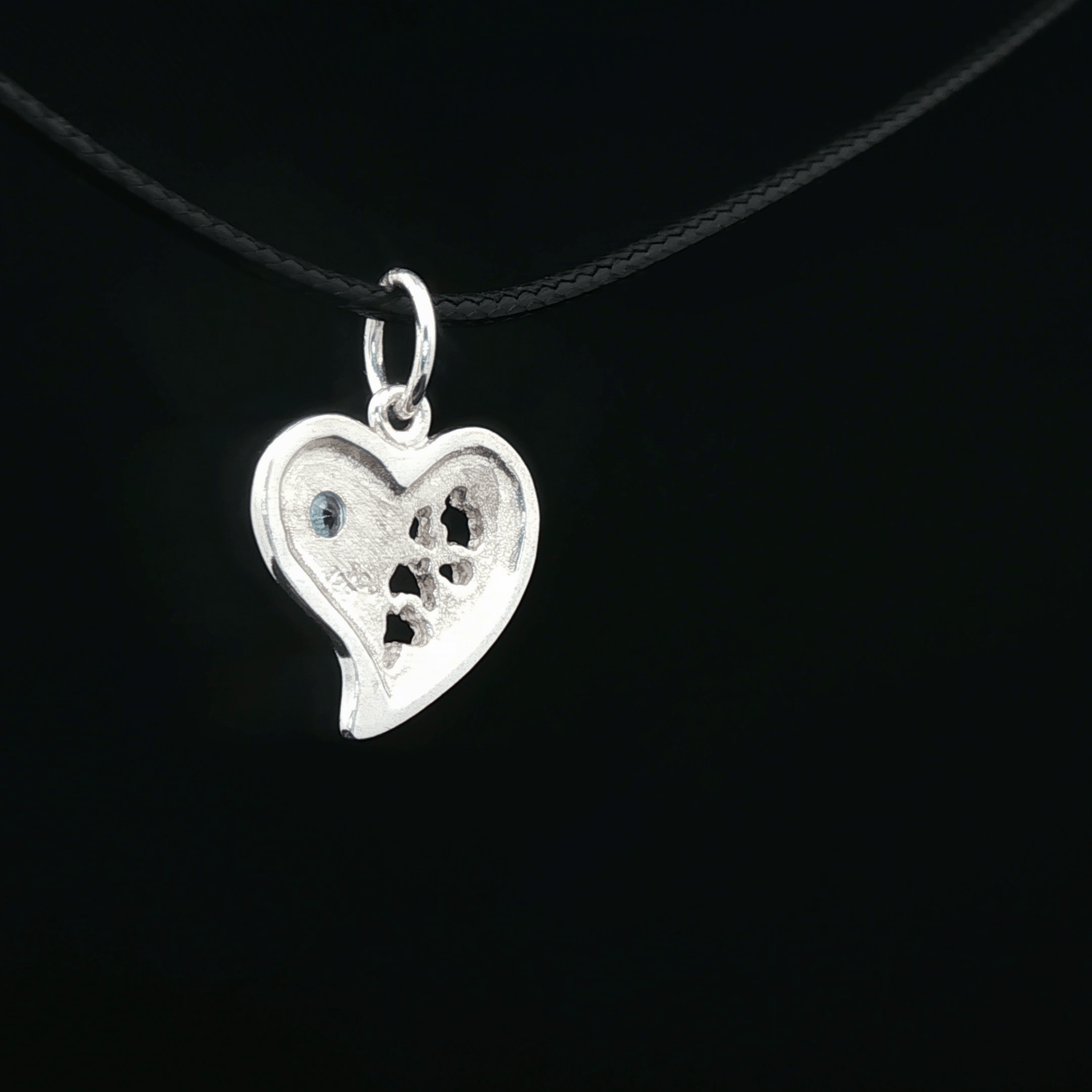 Textured Heart Pendant with March Birthstone in Sterling Silver - Le Dragon Argenté - Live Sale - 