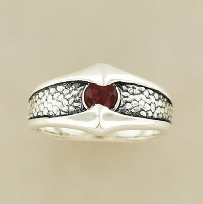 Mens Textured Birthstone Ring in Sterling Silver