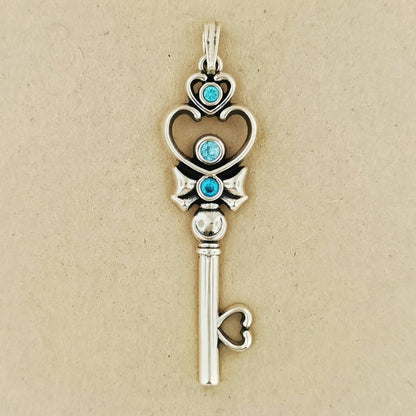 Time Key Pendant in Sterling Silver, Magical Girl Anime Pendant, Chibiusa Pendant, Silver Key Pendant, Space Time Key Pendant, Space Time Key, Anime Silver Pendant, Anime Gemstone Pendant, Silver Key Pendant, Gamer Girl Jewelry, Gamer Girl Pendant, Gemstone Key Pendant, Silver Key Pendant