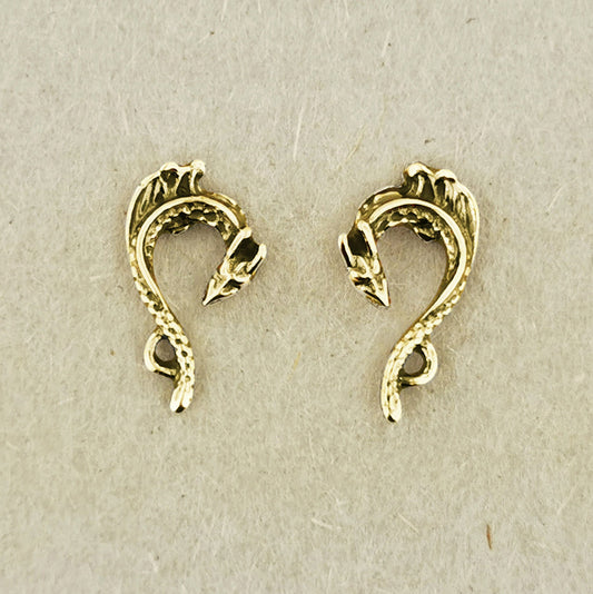 Tiny Dragon Stud Earrings in Gold Made To Order - Le Dragon Argenté