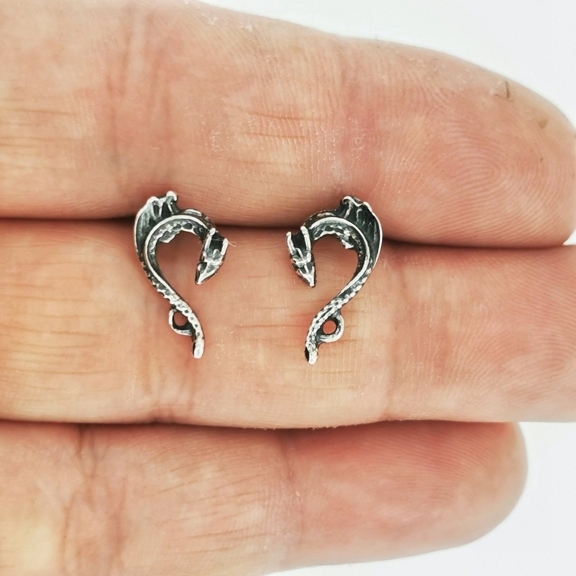 Tiny Dragon Stud Earrings in Sterling Silver - Le Dragon Argenté