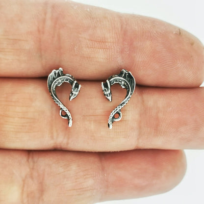 Tiny Dragon Stud Earrings in Sterling Silver - Le Dragon Argenté