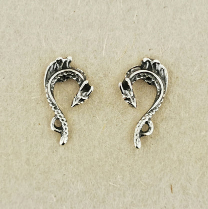 Tiny Dragon Stud Earrings in Sterling Silver - Le Dragon Argenté