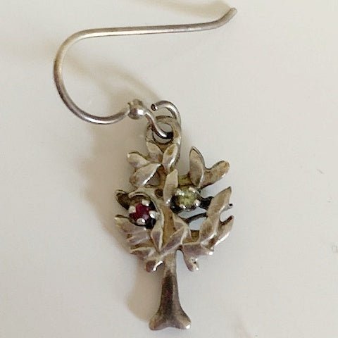 Tree Dangle Earrings in Sterling Silver with Gemstones - Le Dragon Argenté - bronze tree of life - esoteric jewelery - everyday earrings