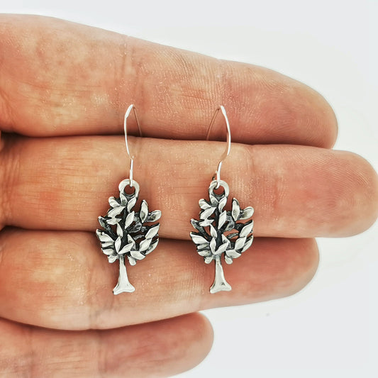 Tree Dangle Earrings in Sterling Silver, Yggdrasil Tree Earrings, Yggdrasil Silver Jewelry, Yggdrasil Jewelry, Silver Pagan Jewellery, Silver Pagan Jewelry, Silver Tree Of Life, Tree Of Life Earrings, Silver Wicca Jewelry, Silver Witch Earrings, Silver Tree Earrings