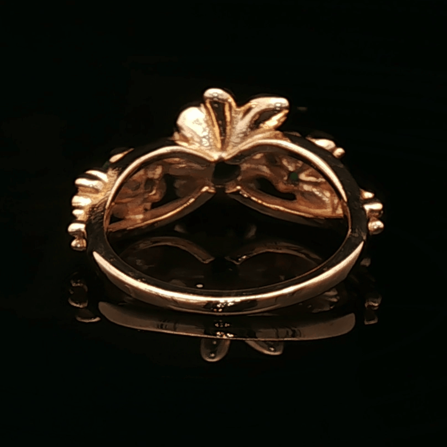 Triple rose birthstone ring in antique bronze with colourful birthstones and ornate floral detailing in gothic vintage style by Le Dragon Argenté