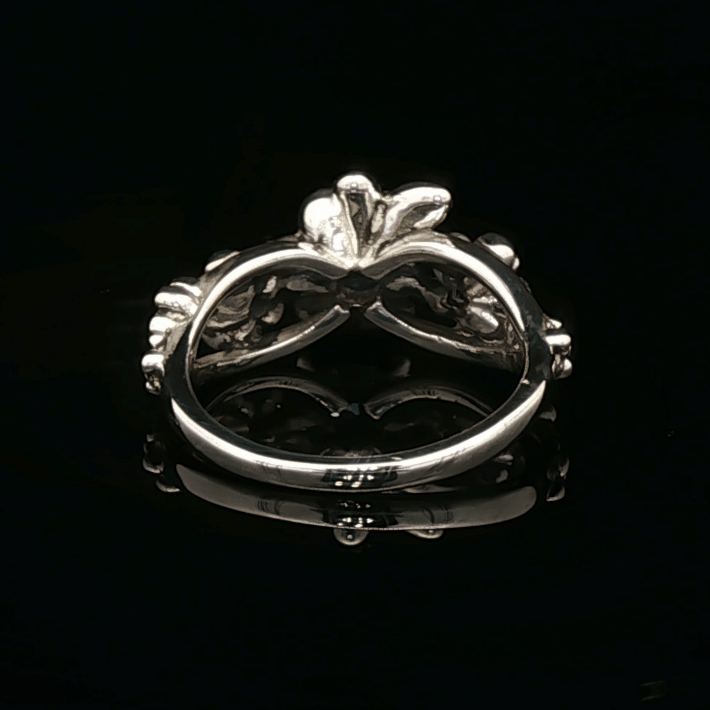 Triple rose birthstone ring in sterling silver with sparkling birthstones and detailed floral design in romantic vintage style by Le Dragon Argenté