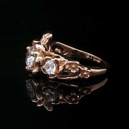 Triple rose birthstone ring in antique bronze with colourful birthstones and ornate floral detailing in gothic vintage style by Le Dragon Argenté