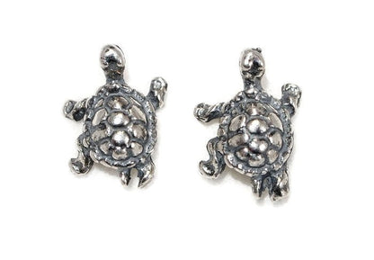 Turtle Stud Earrings in Sterling Silver - Le Dragon Argenté