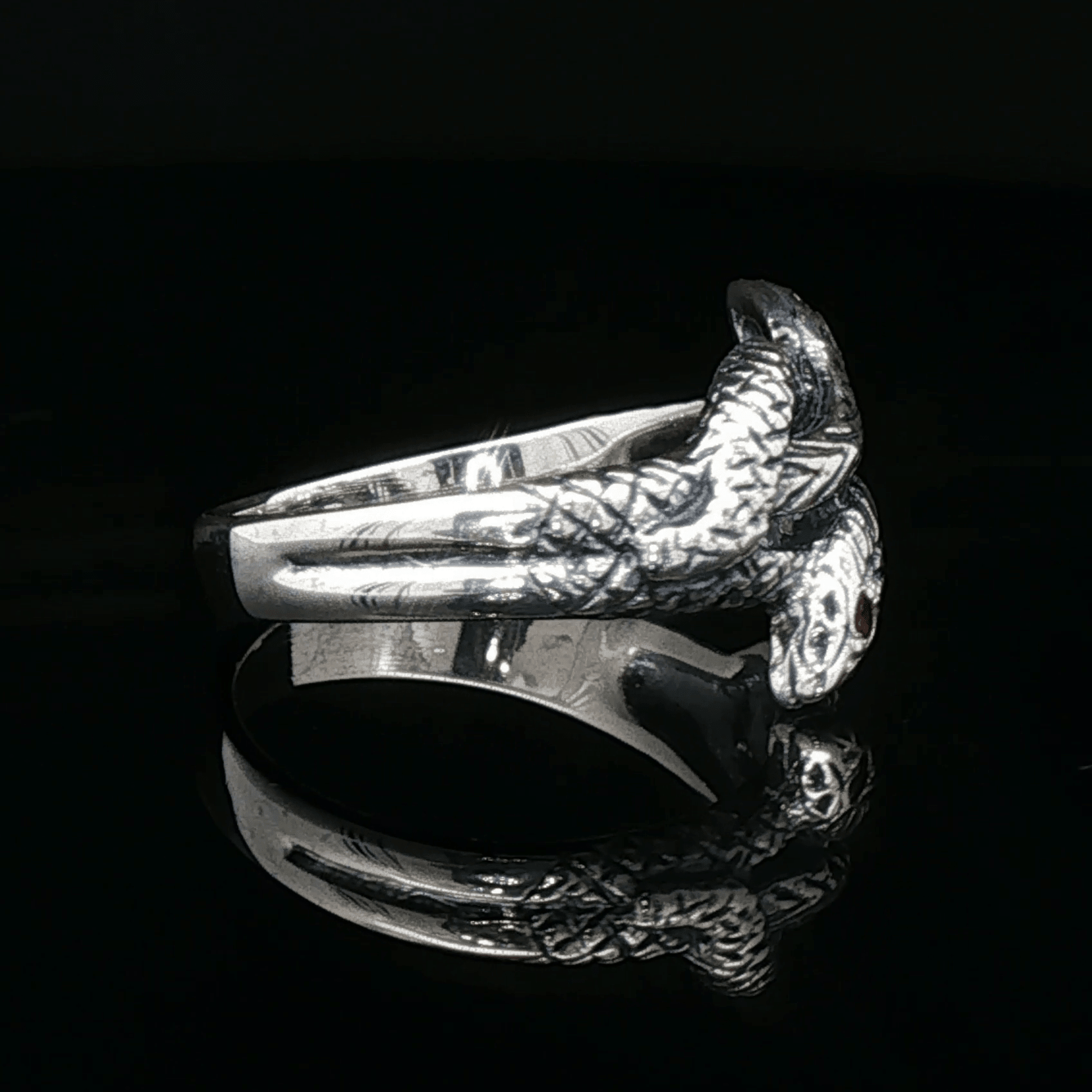 Twin Coiled Snakes Ring with Gemstones in Sterling Silver - Le Dragon Argenté