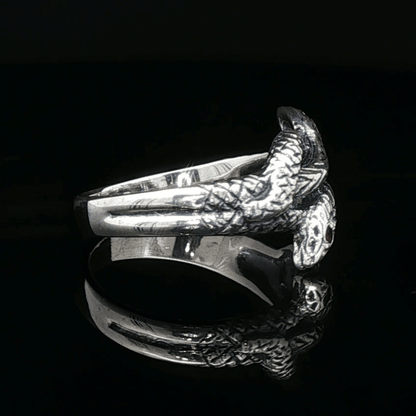 Twin Coiled Snakes Ring with Gemstones in Sterling Silver - Le Dragon Argenté