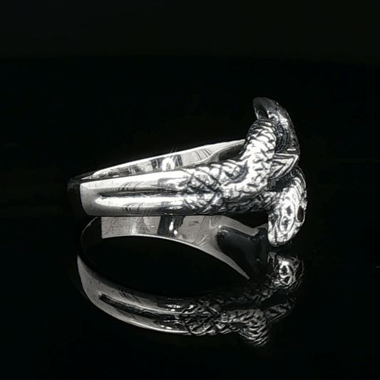 Twin Coiled Snakes Ring with Gemstones in Sterling Silver - Le Dragon Argenté