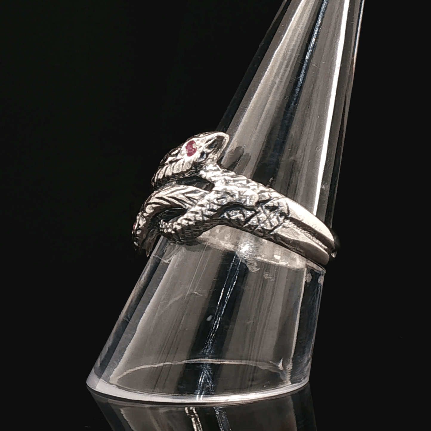 Twin Coiled Snakes Ring with Gemstones in Sterling Silver - Le Dragon Argenté