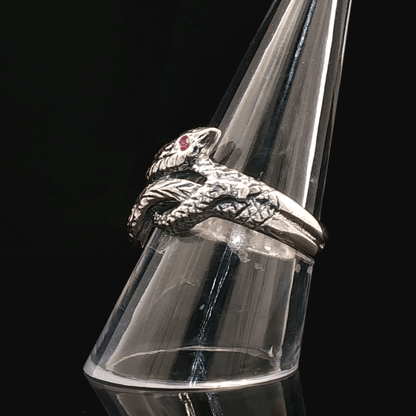 Twin Coiled Snakes Ring with Gemstones in Sterling Silver - Le Dragon Argenté