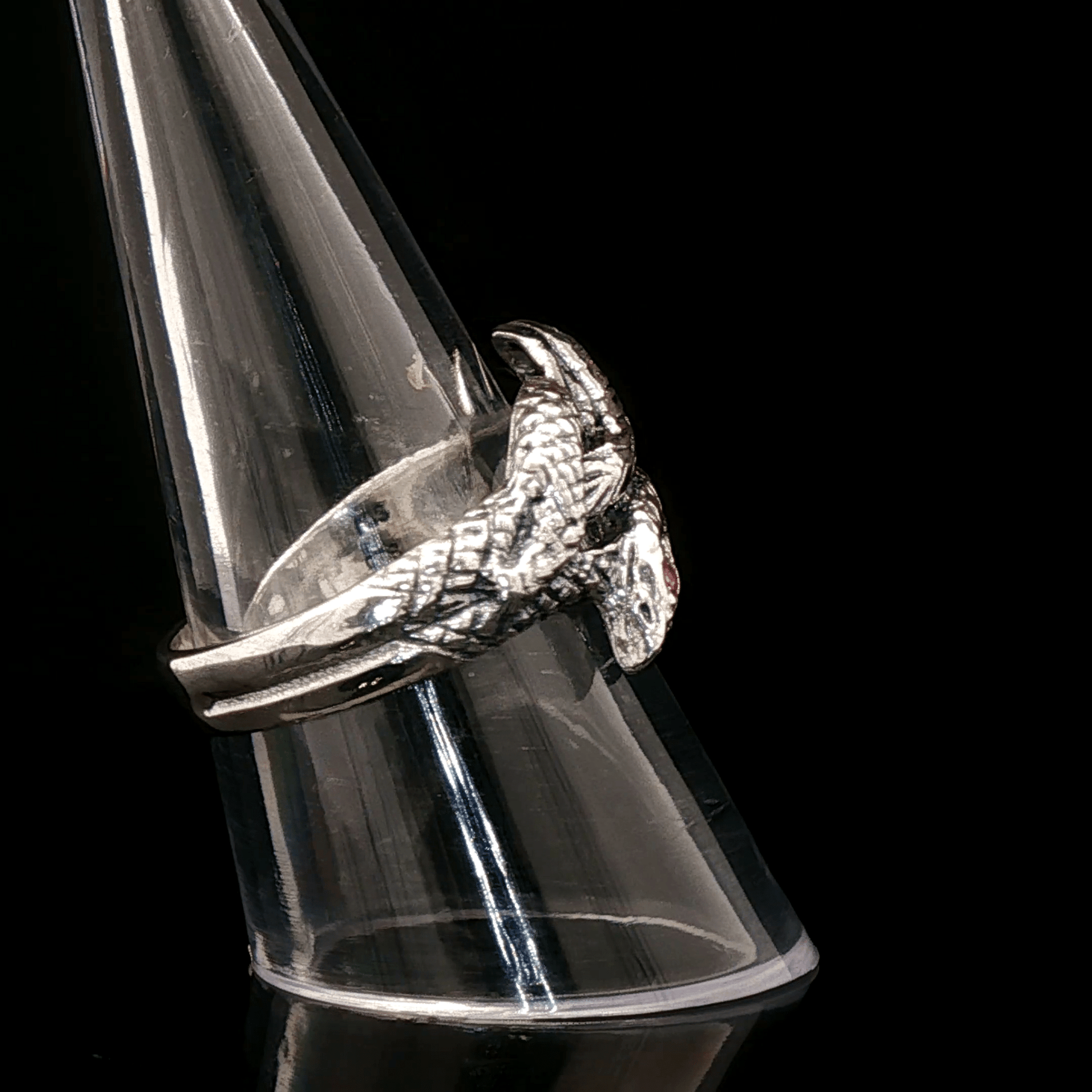 Twin Coiled Snakes Ring with Gemstones in Sterling Silver - Le Dragon Argenté