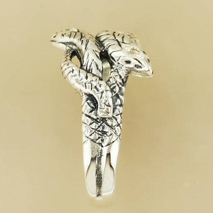 Twin Coiled Snakes Ring with Gemstones in Sterling Silver - Le Dragon Argenté