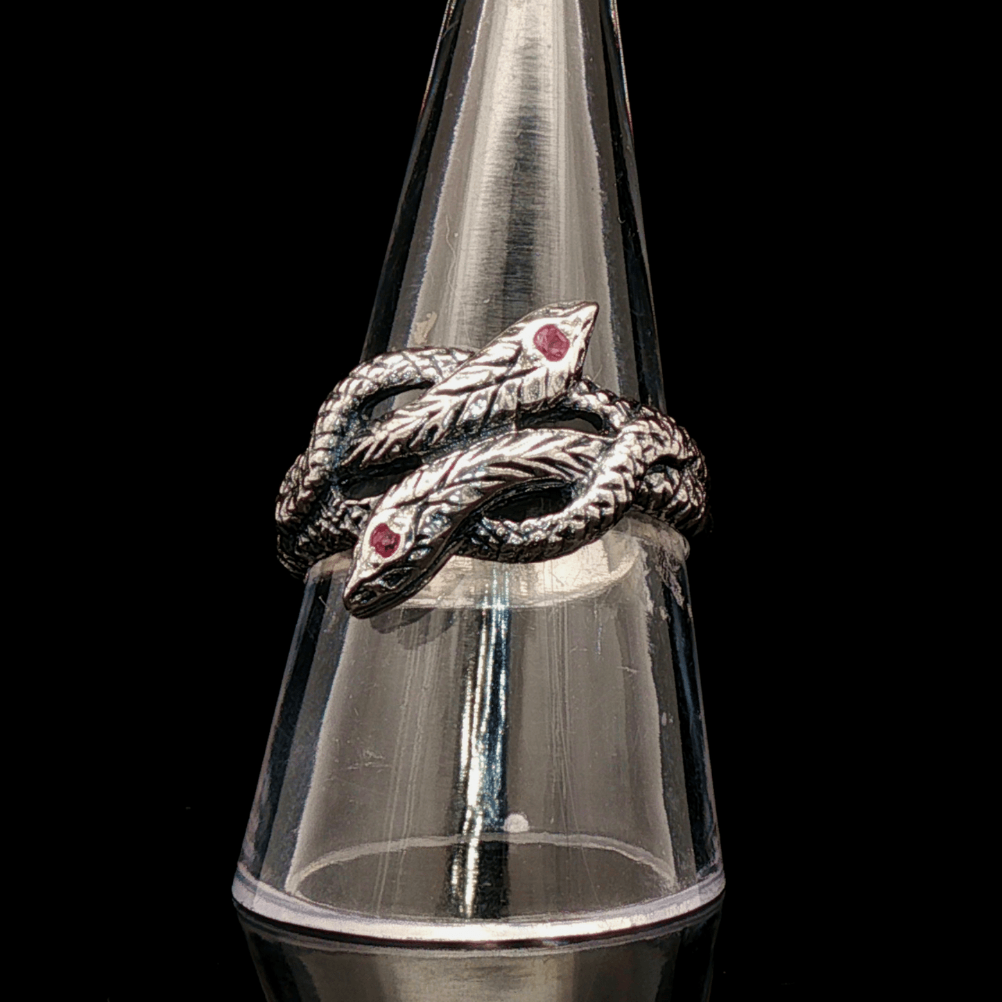 Twin Coiled Snakes Ring with Gemstones in Sterling Silver - Le Dragon Argenté