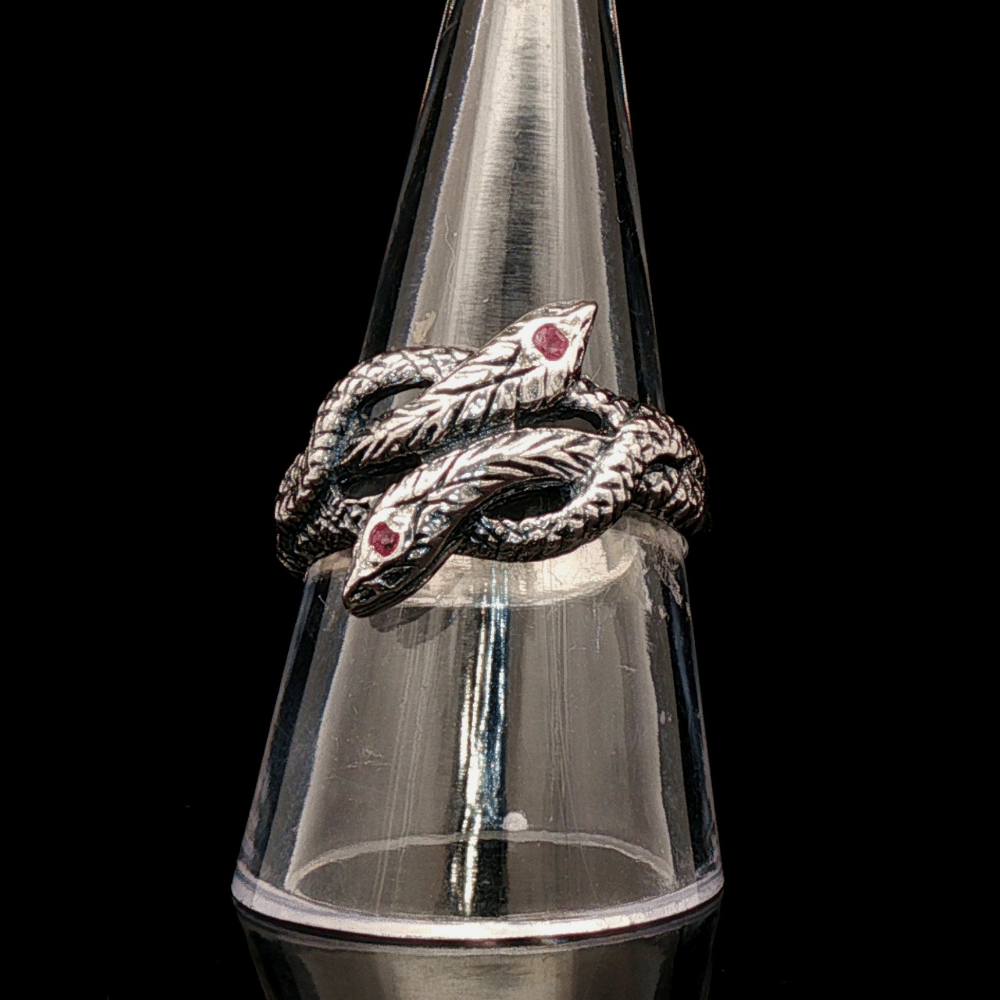 Twin Coiled Snakes Ring with Gemstones in Sterling Silver - Le Dragon Argenté