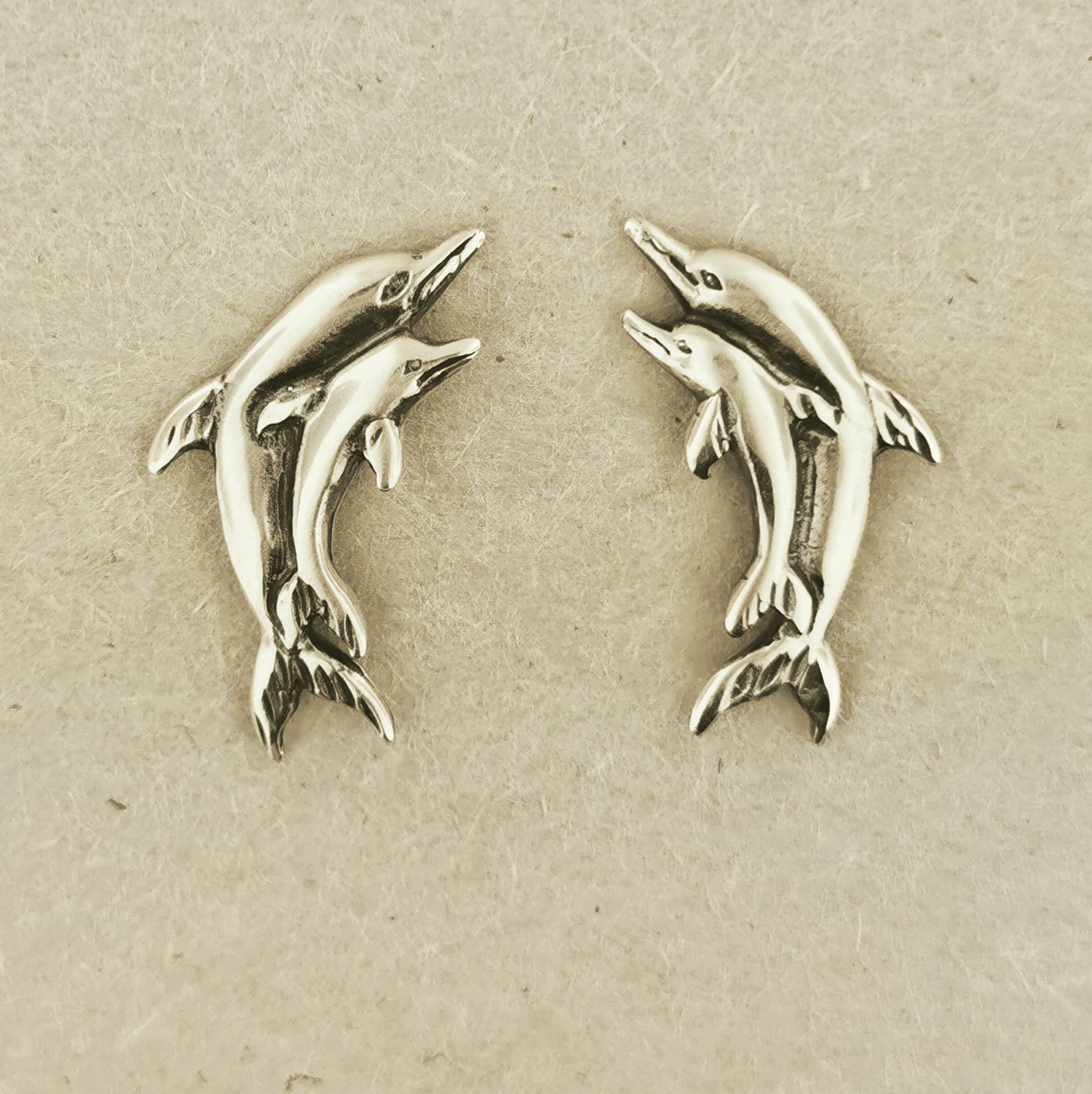 Twin Dolphin Stud Earrings in Gold Made to Order - Le Dragon Argenté