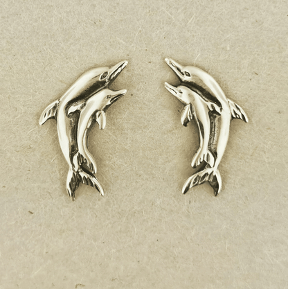 Twin Dolphin Stud Earrings in Gold Made to Order - Le Dragon Argenté