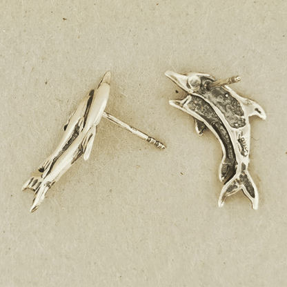 Twin Dolphin Stud Earrings in Gold Made to Order - Le Dragon Argenté