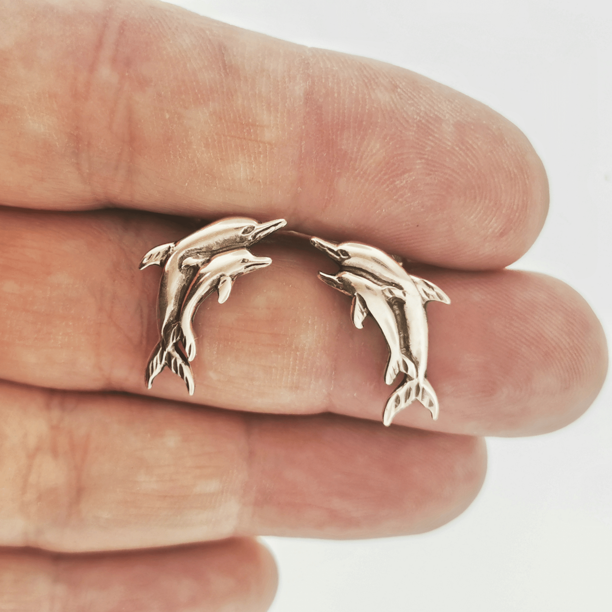 Twin Dolphin Stud Earrings in Gold Made to Order - Le Dragon Argenté