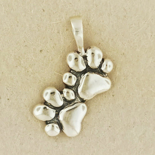 Twin Paw Print Pendant in Sterling Silver or Antique Bronze - Le Dragon Argenté