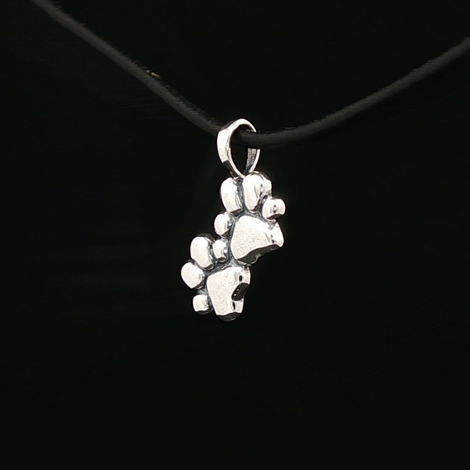 Twin Paw Print Pendant in Sterling Silver 