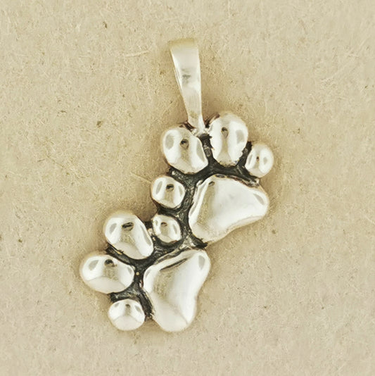 Twin Paw Print Pendant in 925 Silver, Dog Paw Charm Pendant, Cat Paw Charm Pendant, Paw Print Charm Necklace, Gift For Pet Owners, silver Cat Paw Print Pendant, Silver Dog Paw Print Pendant, Silver Paw Print Pendant, Silver Toe Bean Pendant