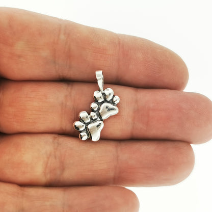 Twin Paw Print Pendant in 925 Silver, Dog Paw Charm Pendant, Cat Paw Charm Pendant, Paw Print Charm Necklace, Gift For Pet Owners, silver Cat Paw Print Pendant, Silver Dog Paw Print Pendant, Silver Paw Print Pendant, Silver Toe Bean Pendant