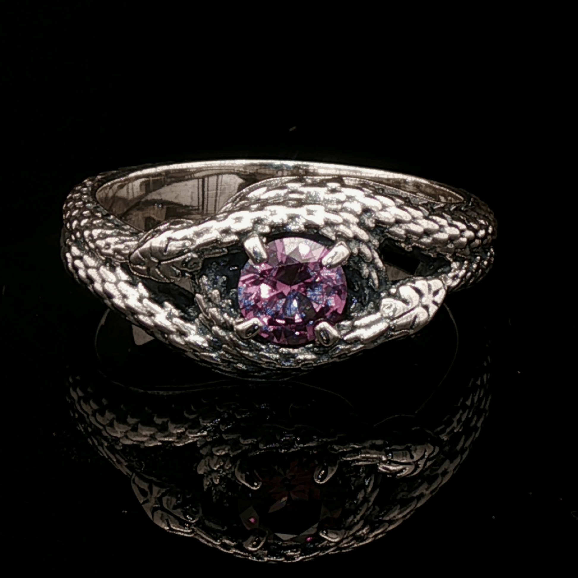 Two snakes ring with 7mm imitation birthstone - Le Dragon Argenté