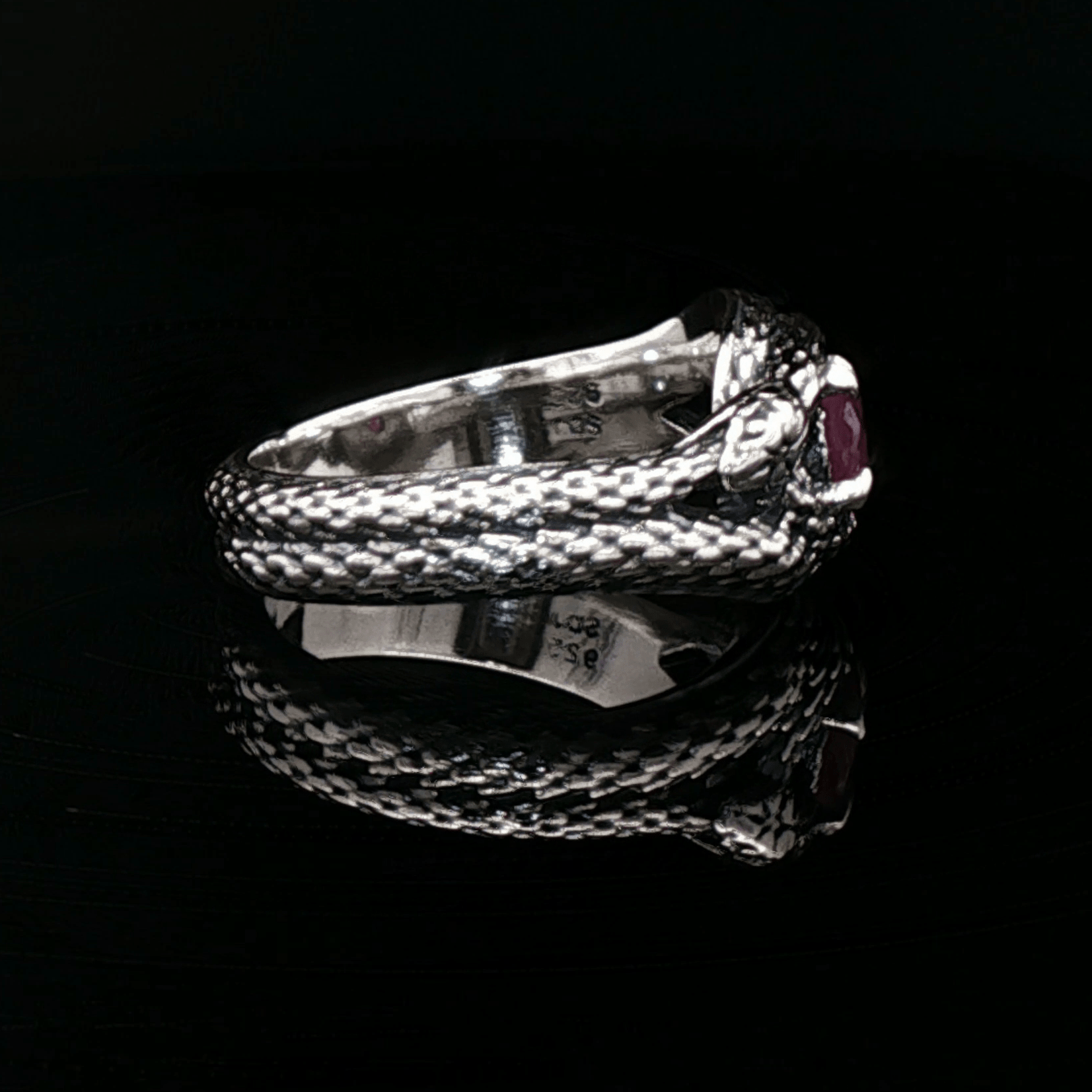 Two Snakes Ring with birthstone silver garnet - Le Dragon Argenté
