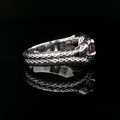Two Snakes Ring with birthstone silver garnet - Le Dragon Argenté
