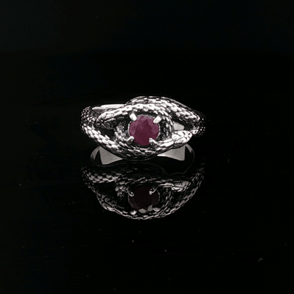 Two Snakes Ring with birthstone silver garnet - Le Dragon Argenté