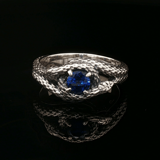 Two snakes ring with 7mm imitation birthstone - Le Dragon Argenté