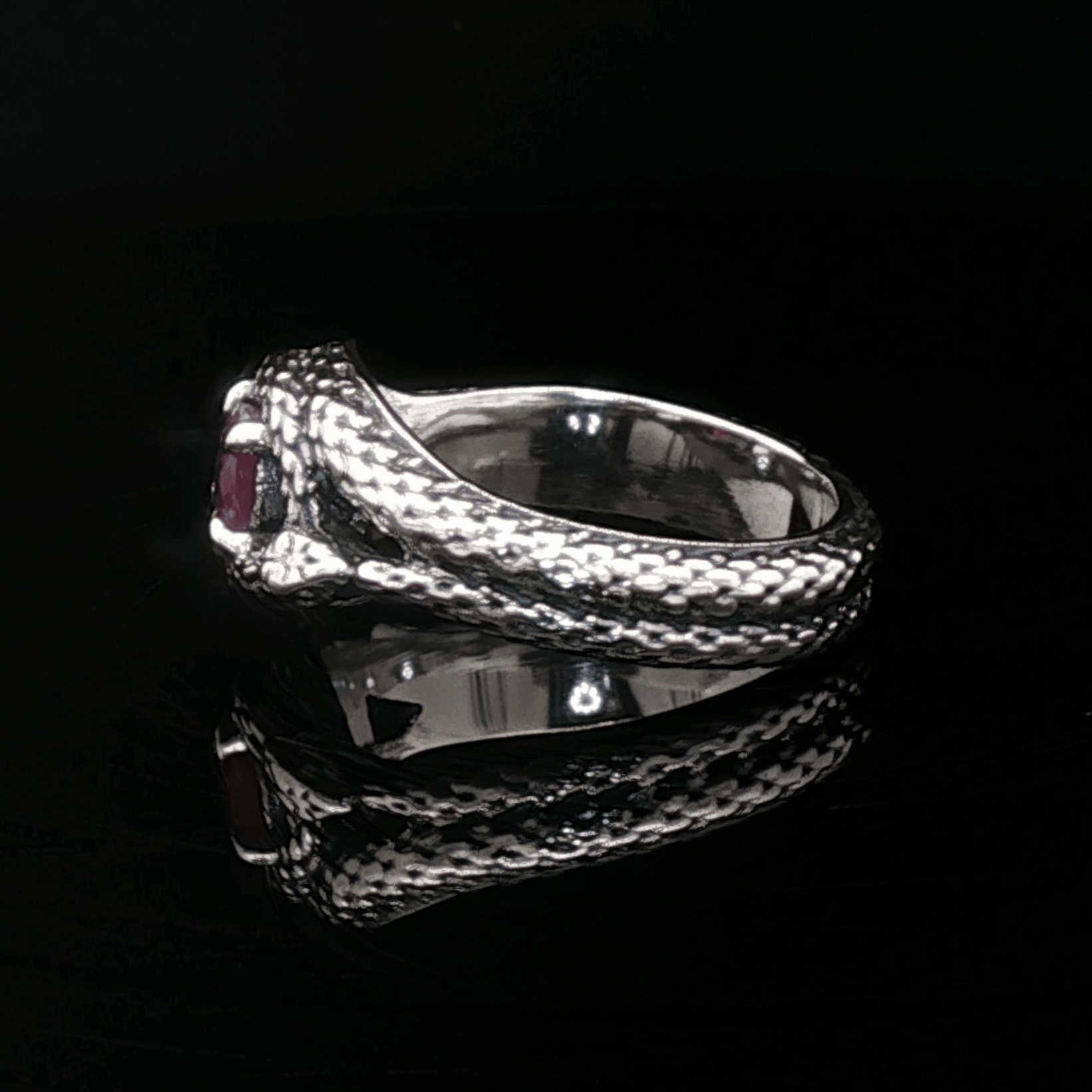 Two Snakes Ring with birthstone silver garnet - Le Dragon Argenté