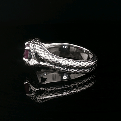 Two Snakes Ring with birthstone silver garnet - Le Dragon Argenté