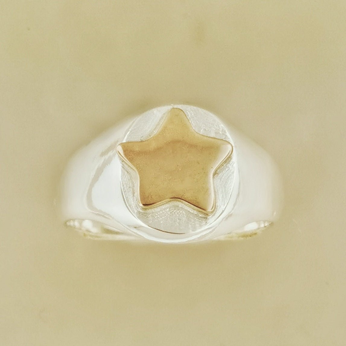 Two Tone Signet Ring in Sterling Silver with Bronze Moon or Star - Le Dragon Argenté