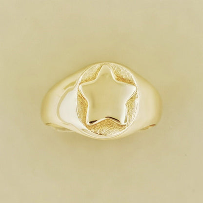 Two Tone Signet Ring in Sterling Silver with Bronze Moon or Star - Le Dragon Argenté