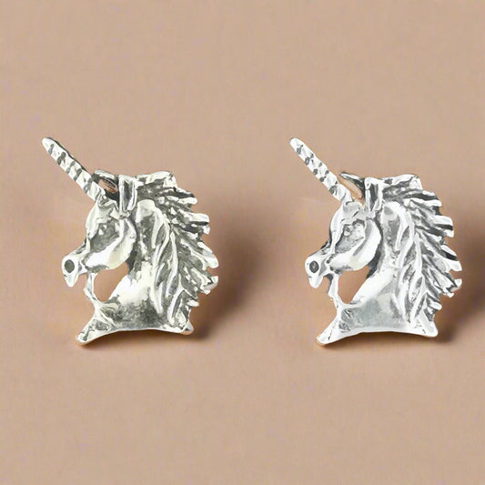 Unicorn Head Earrings in Sterling Silver - Le Dragon Argenté