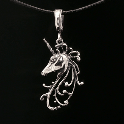 Unicorn Head Pendant in Sterling Silver or Antique Bronze - Le Dragon Argenté