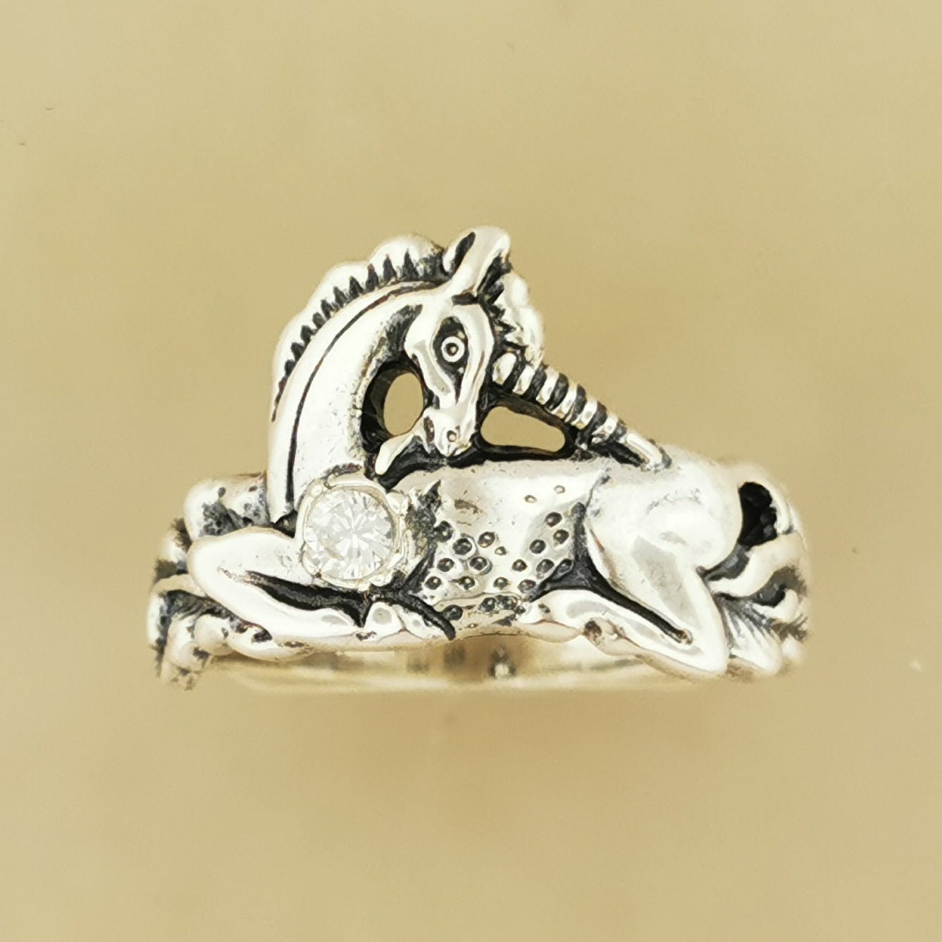 Unicorn Ring in Sterling Silver with Gemstone Heart - Le Dragon Argenté