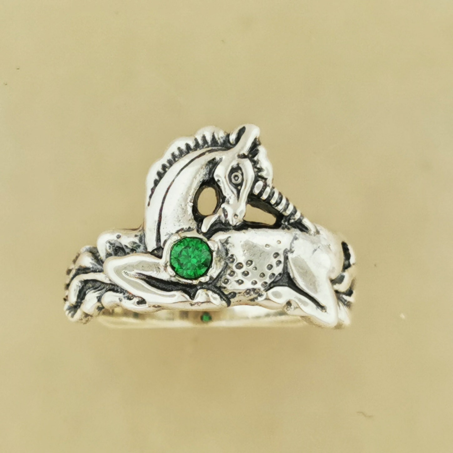 Unicorn Ring in Sterling Silver with Gemstone Heart - Le Dragon Argenté