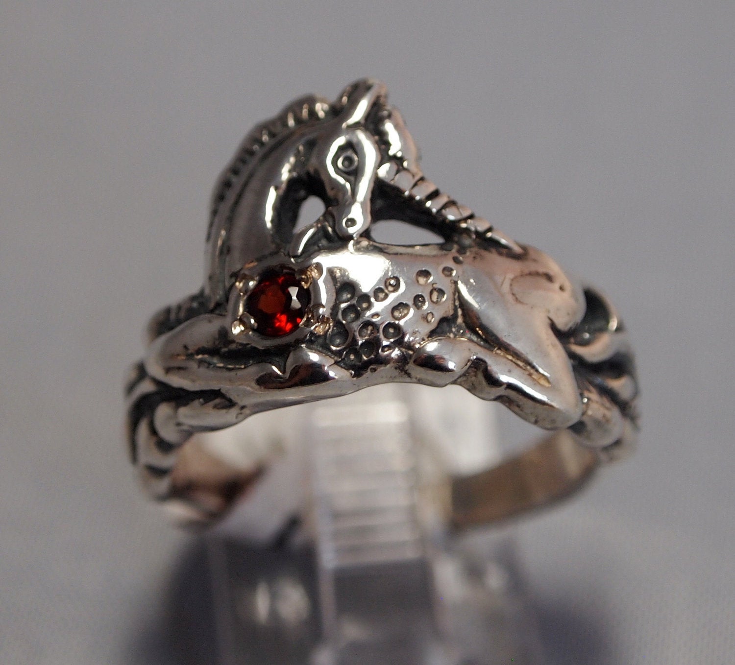 Unicorn Ring in Sterling Silver with Gemstone Heart - Le Dragon Argenté