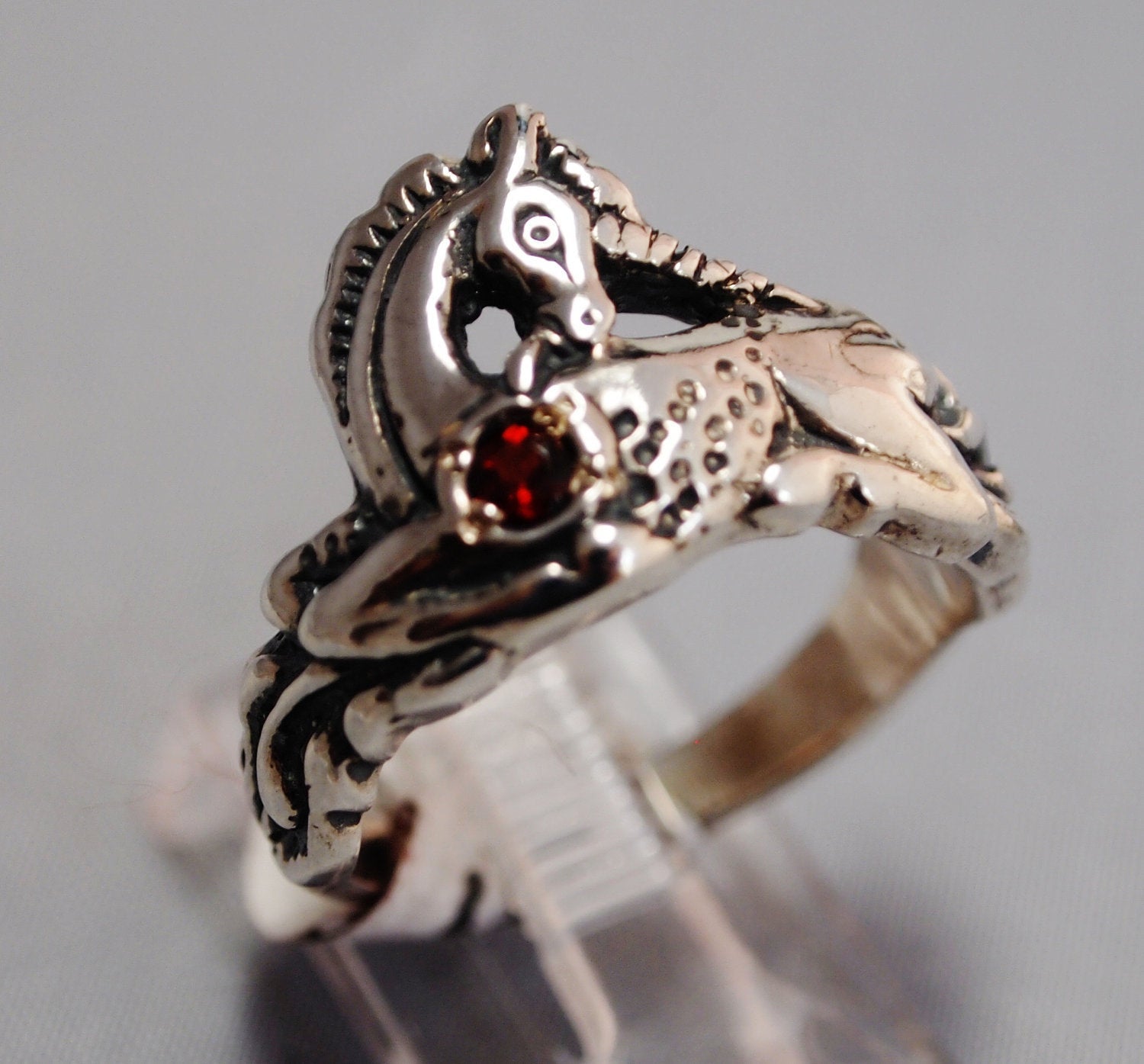 Unicorn Ring in Sterling Silver with Gemstone Heart - Le Dragon Argenté